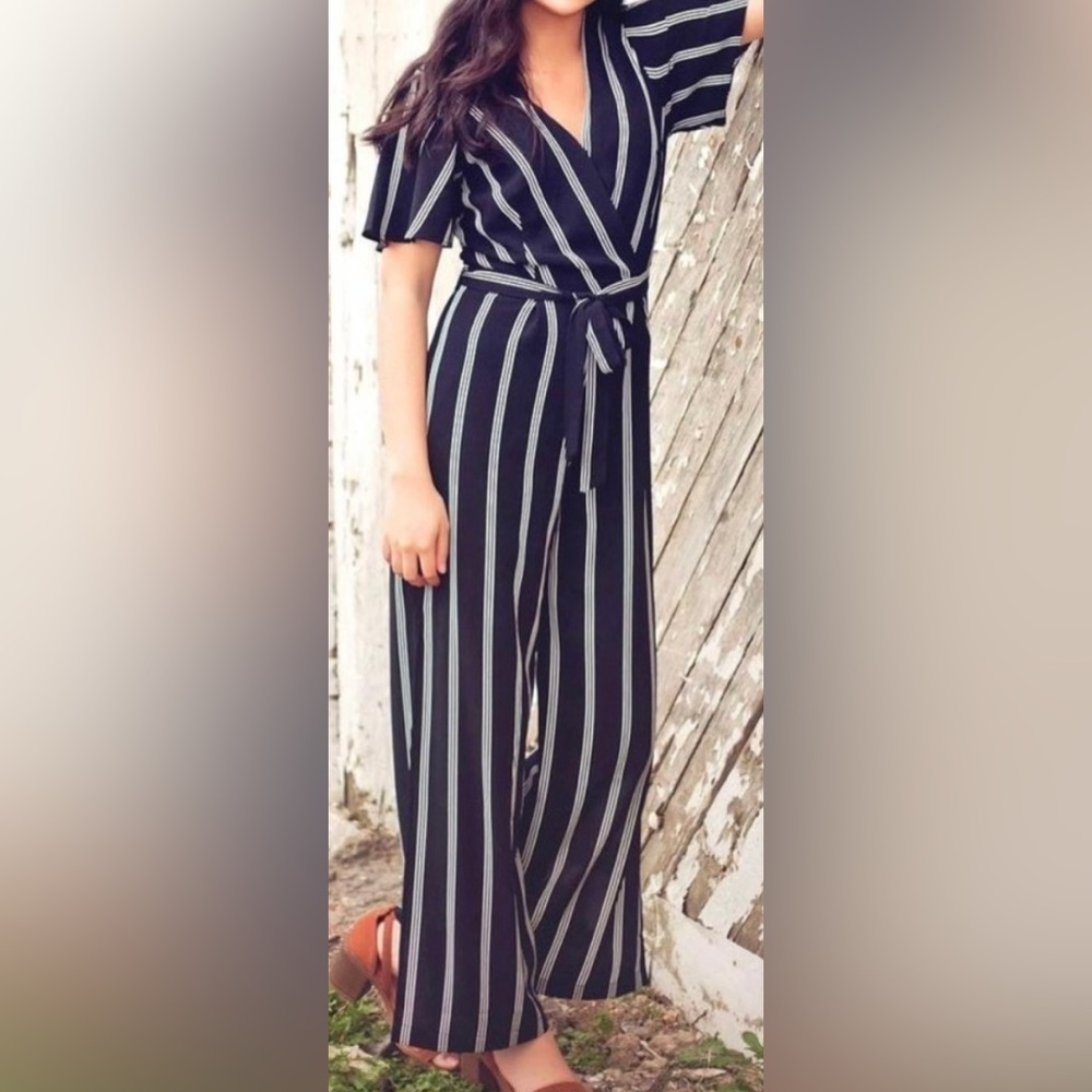 Monteau Striped Wide Leg Jumpsuit Size XL